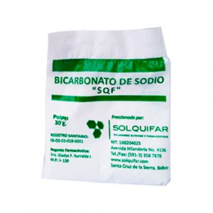 Bicarbonato de sodio Solquifar, sobre individual de 30gr