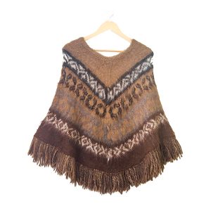 Poncho Bolivianita Shop en lana de alpaca 100%, combinado marrón
