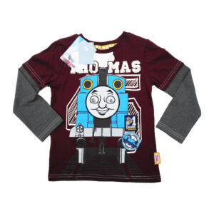 Camiseta de manga larga para niños con figura de Thomas, color guindo y gris (1-3 años)