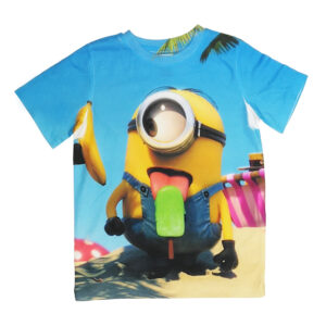 Camiseta de manga corta para niños con figura de Minions, color celeste (4-9 años)