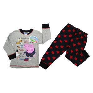 Pijama para niños con figura de Peppa Pig, color gris y azul con estrellas rojas (1-5 años)
