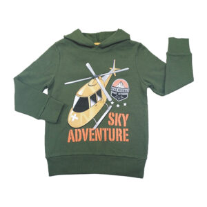 Sudadera con capucha para niños, color verde y figura de helicóptero (1-9 años)