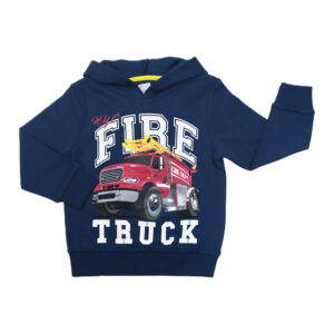 Sudadera con capucha para niños, color azul y figura de carro de bombero (1-9 años)
