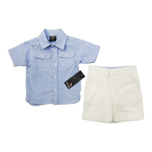 Conjunto de polera y bermuda para bebé, camisa celeste y corto blanco línea American Hawk (2-6 años)