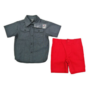 Conjunto de polera y bermuda para bebé, camisa ceniza y corto rojo línea American Hawk