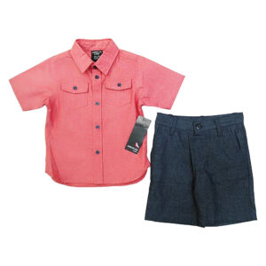 Conjunto de polera y bermuda para bebé, camisa coral y corto gris línea American Hawk (2-7 años)