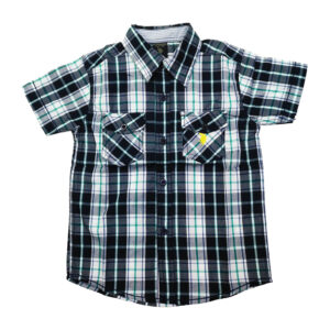 Camisa de manga corta a cuadros para niños, color blanco y azul marino (2-10 años)