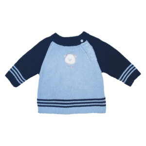 Chompa para bebé, color azul y celeste con figura de oso (0-6 meses)