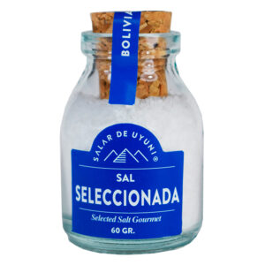 Sal seleccionada Salar de Uyuni, frasco de vidrio 60grs