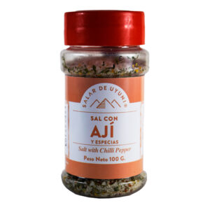 Sal con ají rojo de vaina Salar de Uyuni, frasco de plástico 100grs