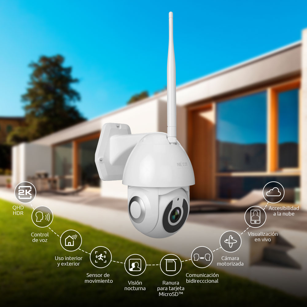 Cámara inteligente 3MP WiFi motorizada 360º, sensor de movimiento, uso interior-exterior con visión nocturna - Nexxt NHC-0612