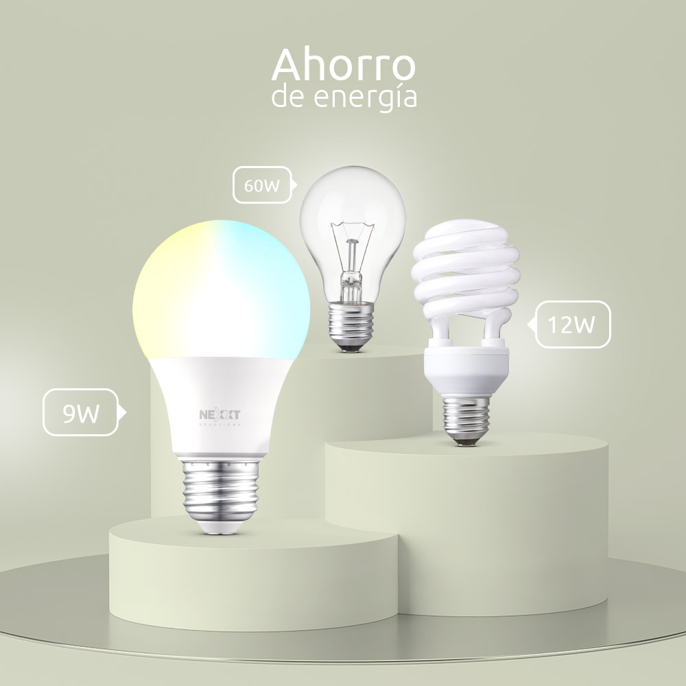Foco LED inteligente regulable luz cálida/blanca fría WiFi Alexa Google E26/E27 9W - Nexxt NHB-W120