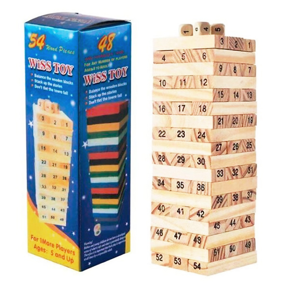 Juego de torre de madera Wiss Toy, 54 piezas